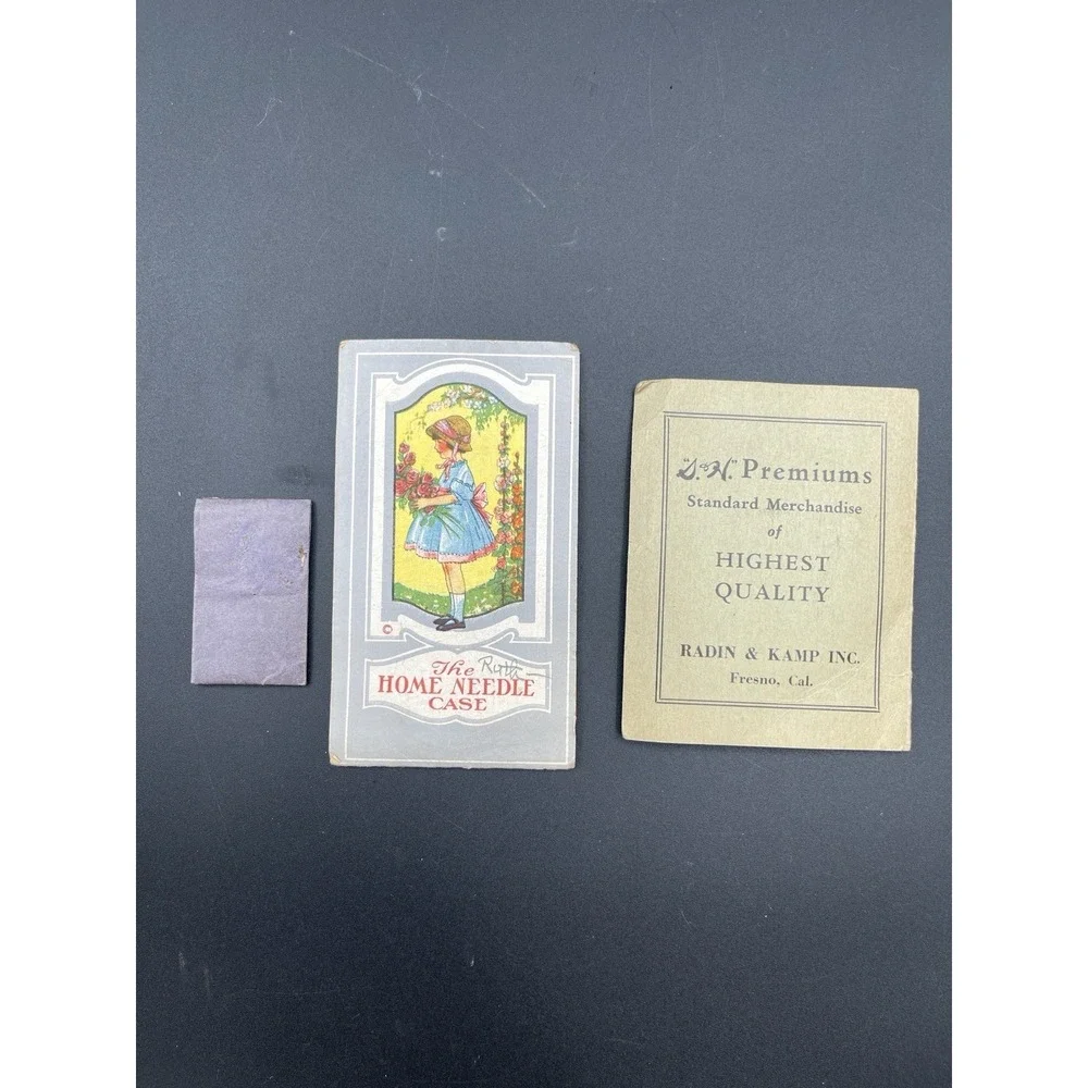 Antique Needle Book Lot Home Needle Case Gold Eye Sharps Green Stamps
